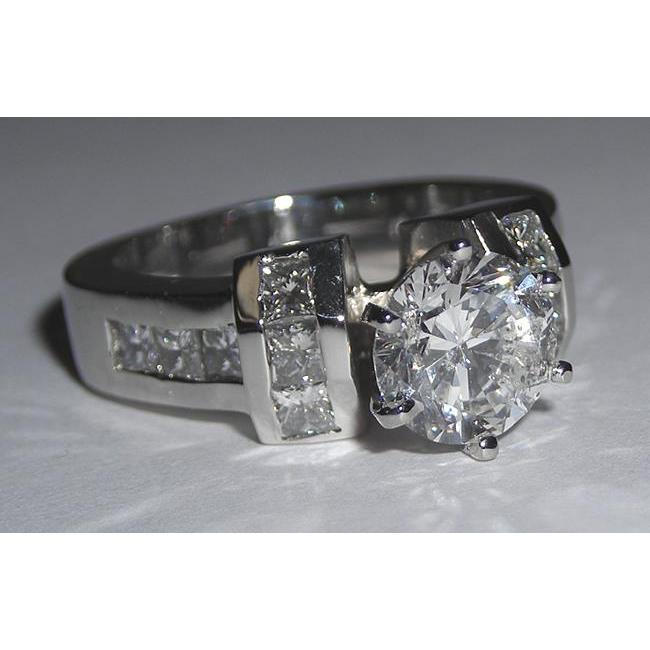 Anello Di Fidanzamento Con Vero Diamante 2.71 Carati Principessa E Oro Bianco Rotondo 14K