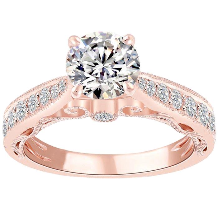 Anello Di Fidanzamento Con Vero Diamante 3.40 Carati Nuovo Oro Rosa 14K