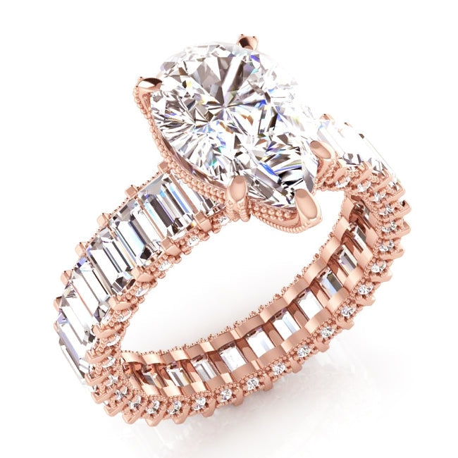 Anello Di Fidanzamento Con Vero Diamante A Pera In Oro Rosa 5,85 Carati