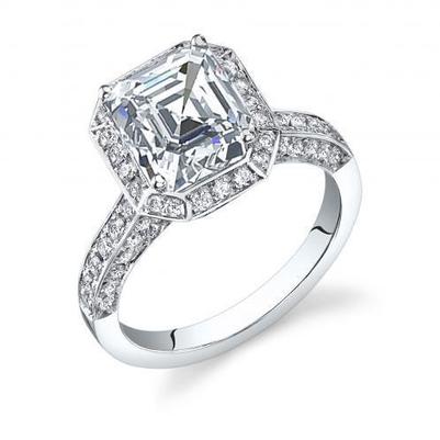 Anello Di Fidanzamento Con Vero Diamante Asscher E Taglio Rotondo Da 2.83 Ct Halo