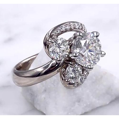 Anello Di Fidanzamento Con Vero Diamante Con Gambo Diviso in Oro Bianco 14 Carati Da 3,50 Carati