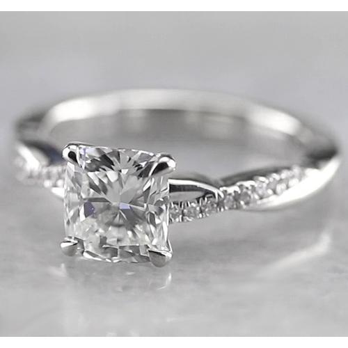 Anello Di Fidanzamento Con Vero Diamante Cuscino 1.50 Carati In Oro Bianco 14K