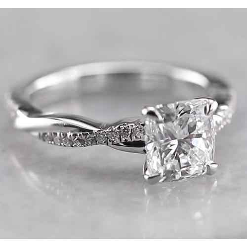 Anello Di Fidanzamento Con Vero Diamante Cuscino 1.50 Carati In Oro Bianco 14K