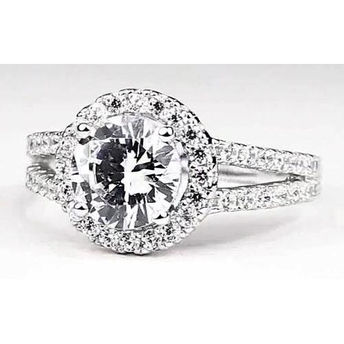 Anello Di Fidanzamento Con Vero Diamante Halo 3.50 Carati In Oro Bianco 14K