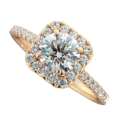 Anello Di Fidanzamento Con Vero Diamante Halo Da 2,25 Carati in Oro Giallo per Donna