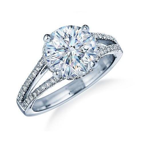 Anello Di Fidanzamento Con Vero Diamante Hidden Halo 5,50 Ct Grande Taglio Rotondo Oro Bianco 14K