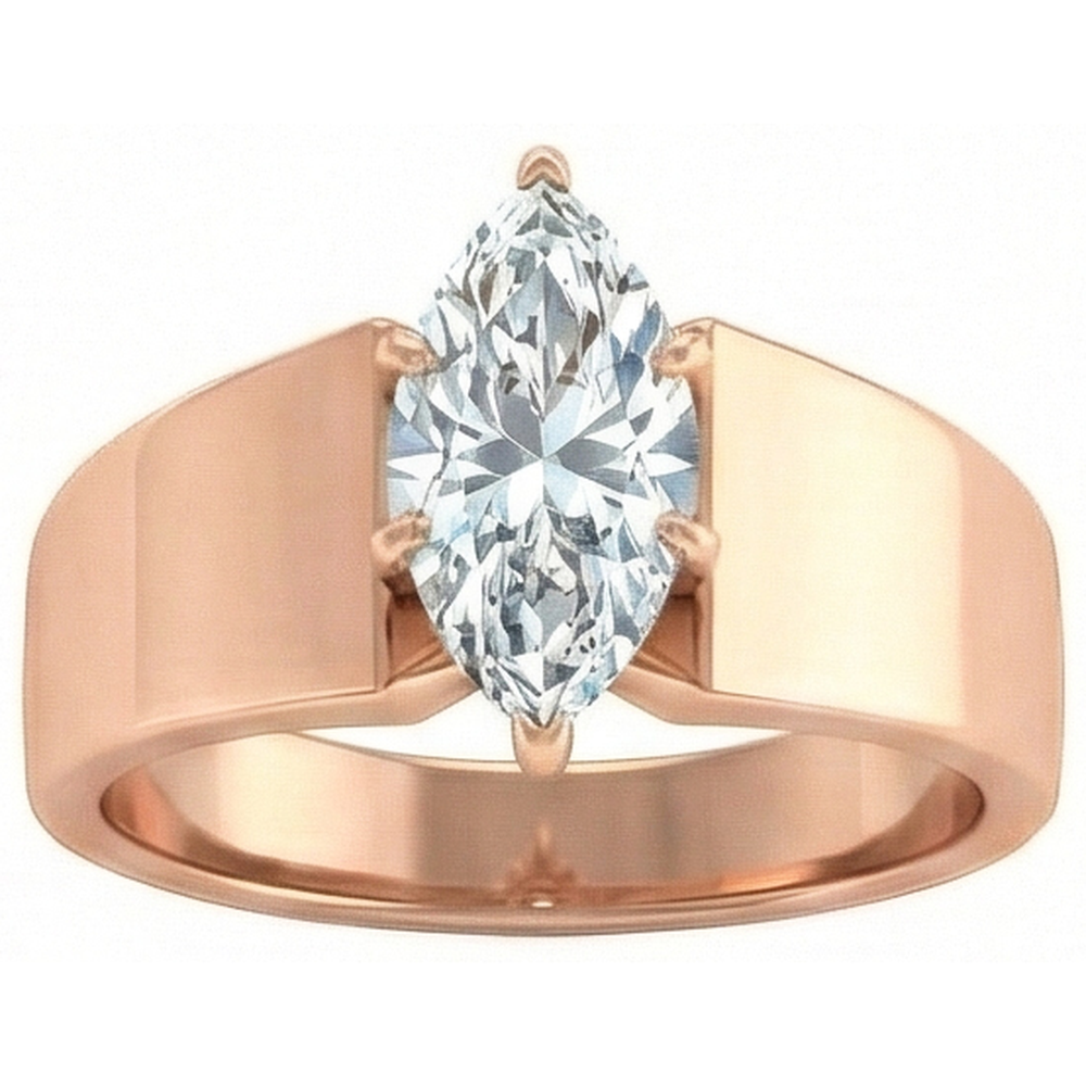 Anello Di Fidanzamento Con Vero Diamante Naturale Autentico ( non creato in laboratorio ) Marquise In Oro Rosa Da 2 Carati