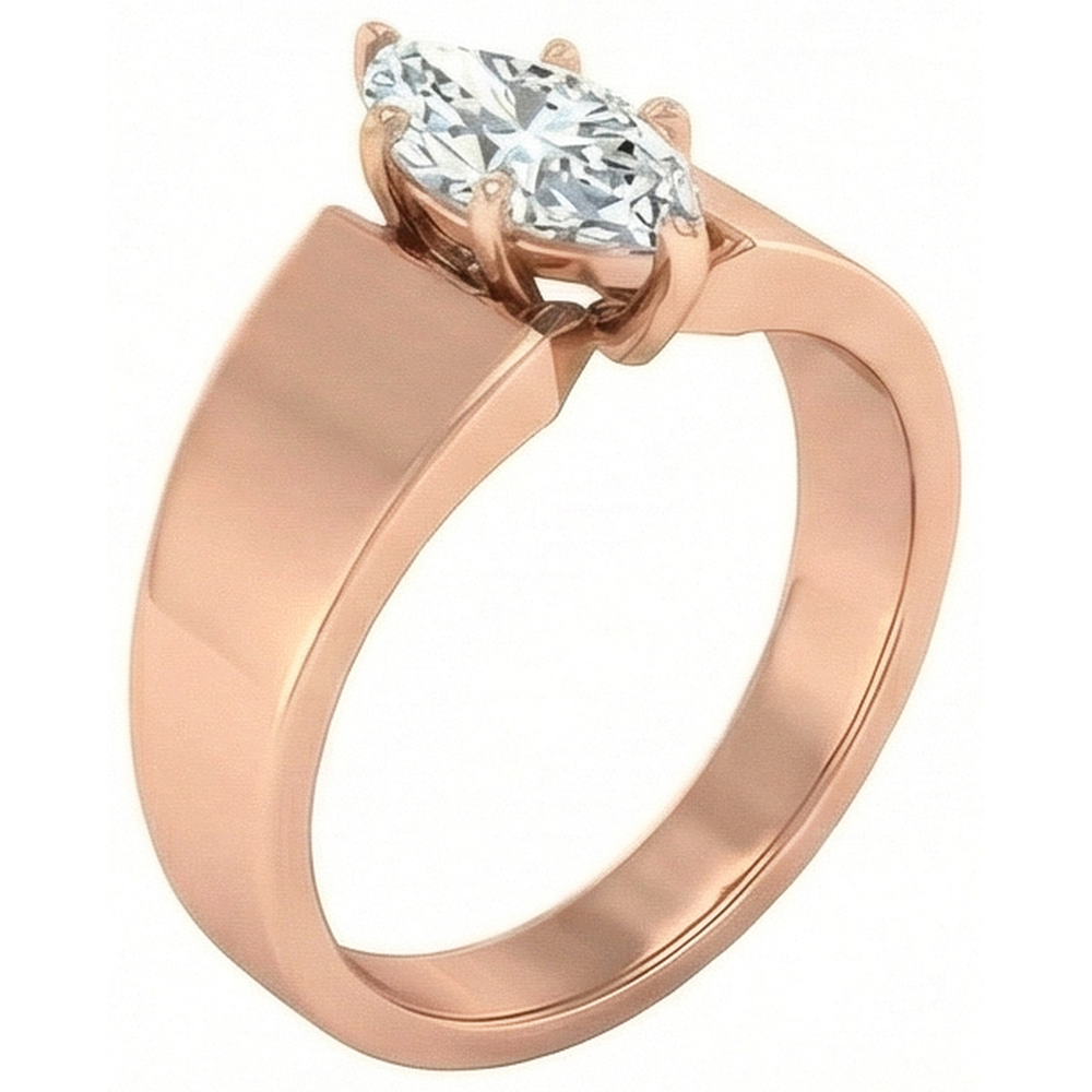 Anello Di Fidanzamento Con Vero Diamante Naturale Autentico ( non creato in laboratorio ) Marquise In Oro Rosa Da 2 Carati