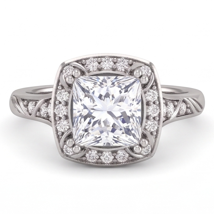 Anello Di Fidanzamento Con Vero Diamante Naturale Autentico ( non creato in laboratorio ) Principessa In Oro Bianco 1.72 Carati 14K