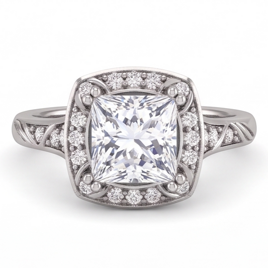 Anello Di Fidanzamento Con Vero Diamante Naturale Autentico ( non creato in laboratorio ) Principessa In Oro Bianco 1.72 Carati 14K
