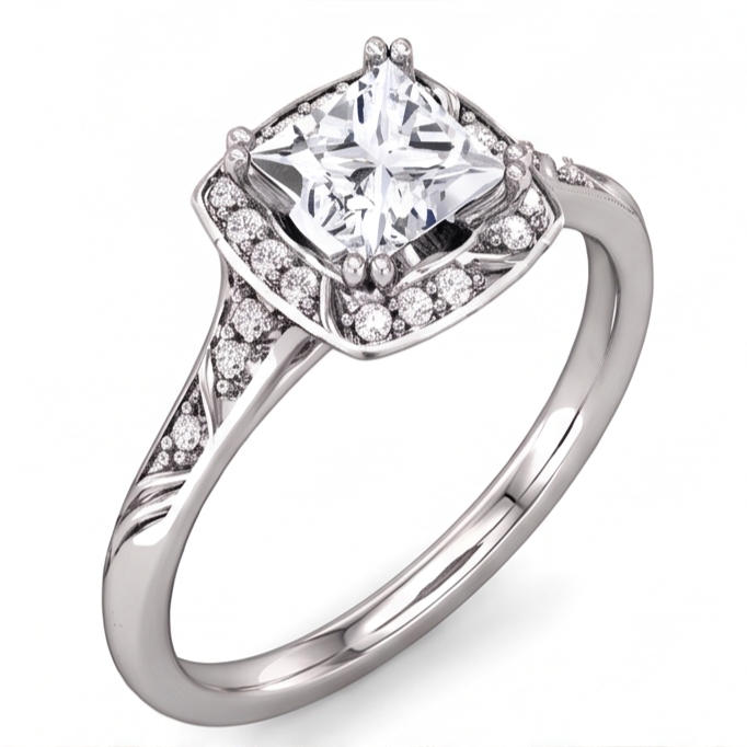 Anello Di Fidanzamento Con Vero Diamante Naturale Autentico ( non creato in laboratorio ) Principessa In Oro Bianco 1.72 Carati 14K