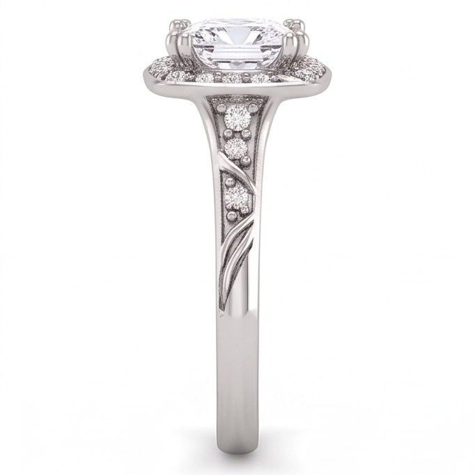 Anello Di Fidanzamento Con Vero Diamante Naturale Autentico ( non creato in laboratorio ) Principessa In Oro Bianco 1.72 Carati 14K