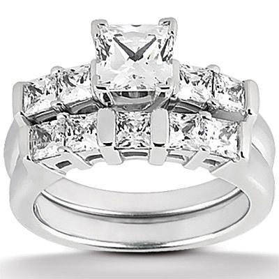 Anello Di Fidanzamento Con Vero Diamante Principessa In Oro Bianco 2.11 Carati 14K