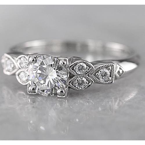 Anello Di Fidanzamento Con Vero Diamante Rotondo Da 1.50 Carati Stile Antico In Oro Bianco 14K