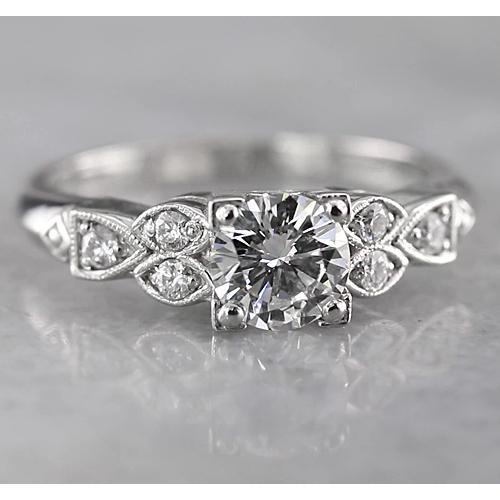 Anello Di Fidanzamento Con Vero Diamante Rotondo Da 1.50 Carati Stile Antico In Oro Bianco 14K