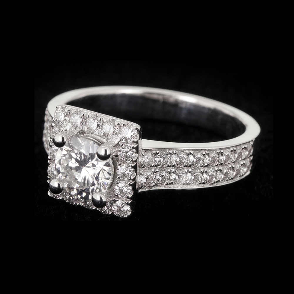 Anello Di Fidanzamento Con Vero Diamante Rotondo Da 3 Carati Con Montatura A Pavé. Oro Bianco 14K