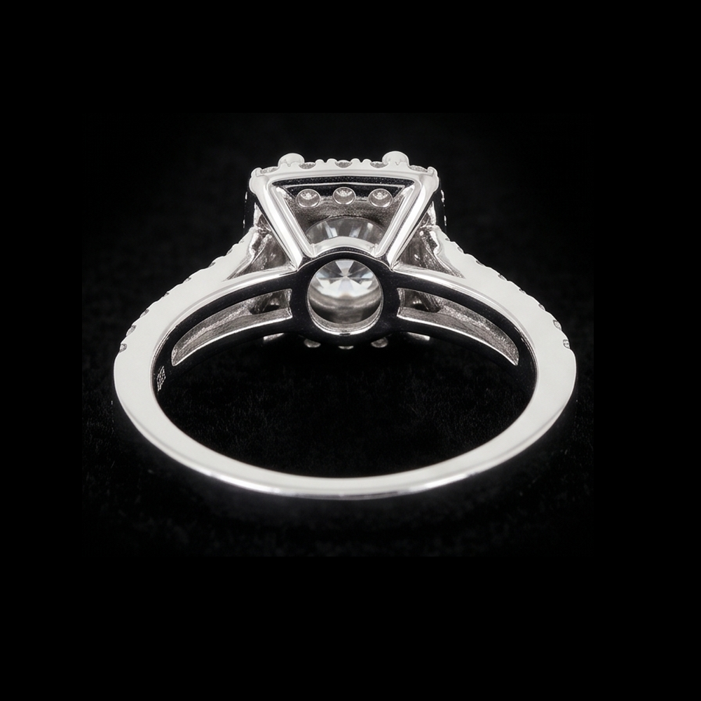 Anello Di Fidanzamento Con Vero Diamante Rotondo Da 3 Carati Con Montatura A Pavé. Oro Bianco 14K