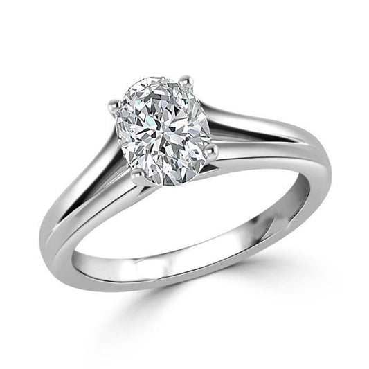 Anello Di Fidanzamento Con Vero Diamante Solitario Da 2.50 Carati. Taglio Ovale. Oro Bianco 14K