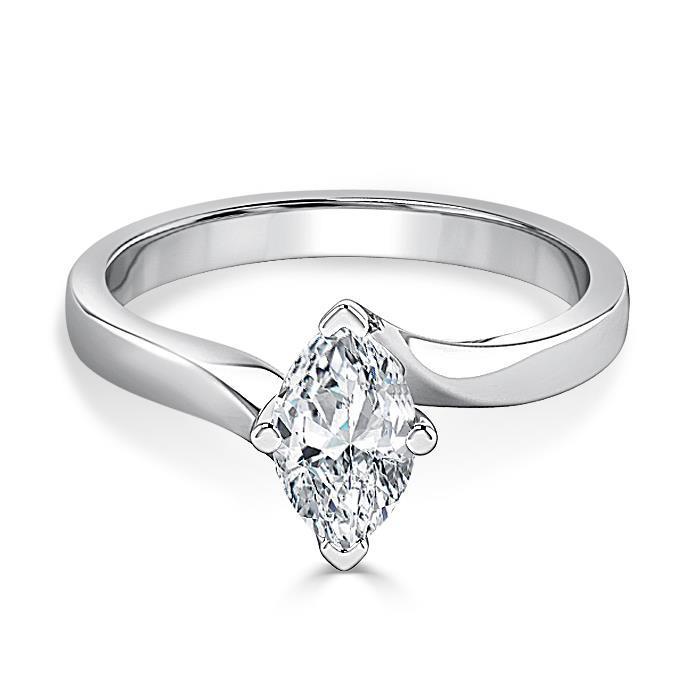 Anello Di Fidanzamento Con Vero Diamante Solitario Taglio Marquise Da 1.60 Ct. Oro Bianco 14K