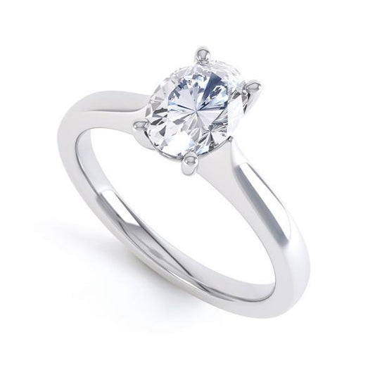 Anello Di Fidanzamento Con Vero Diamante Solitario Taglio Ovale 1.60 Carati Oro Bianco 14K