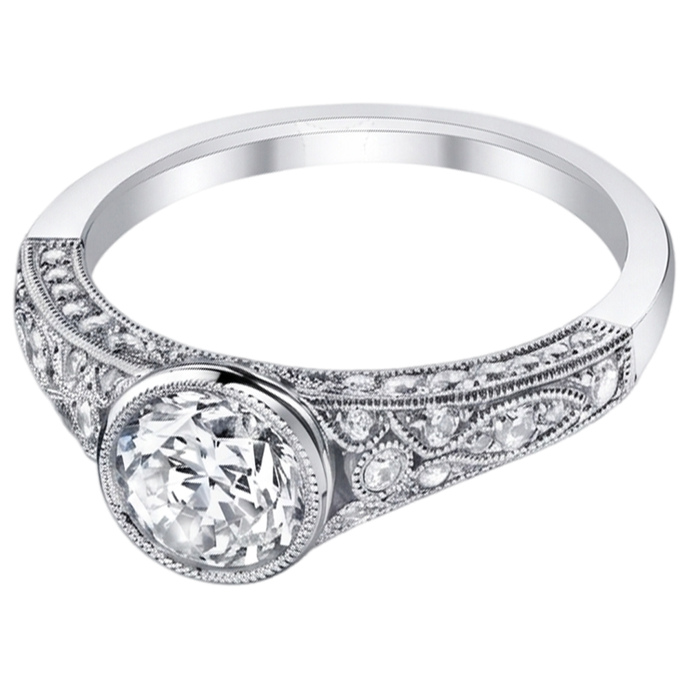 Anello Di Fidanzamento Con Vero Diamanti Naturali Autentici ( non creati in laboratorio ) In Stile Antico, 2,90 Carati, Con Castone In Oro Bianco