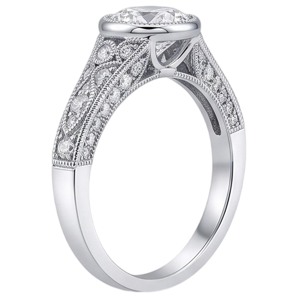 Anello Di Fidanzamento Con Vero Diamanti Naturali Autentici ( non creati in laboratorio ) In Stile Antico, 2,90 Carati, Con Castone In Oro Bianco