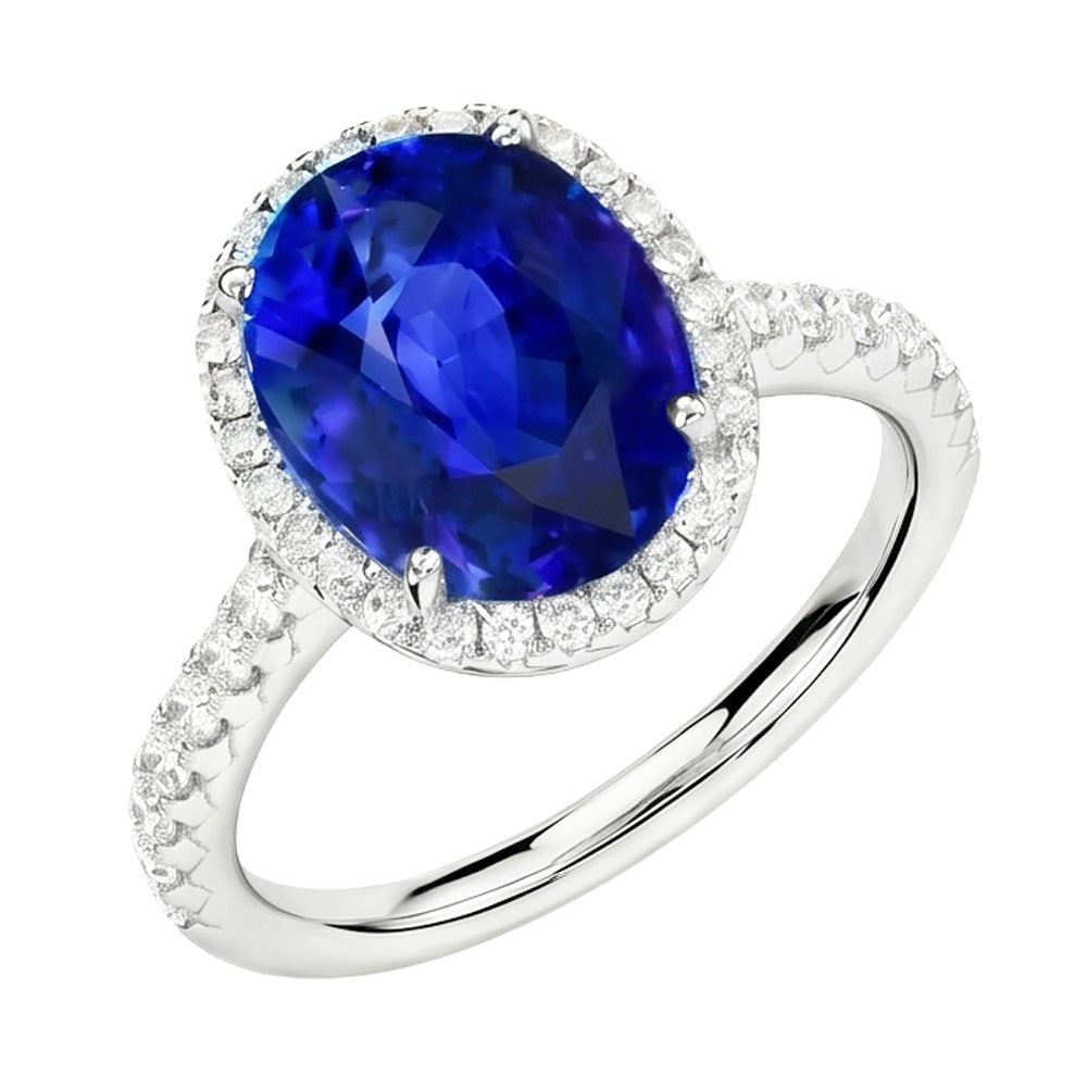 Anello Di Fidanzamento Con Zaffiro Con Alone Di Diamante