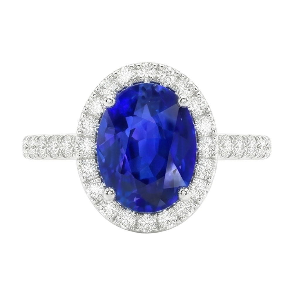 Anello Di Fidanzamento Con Zaffiro Con Alone Di Diamante