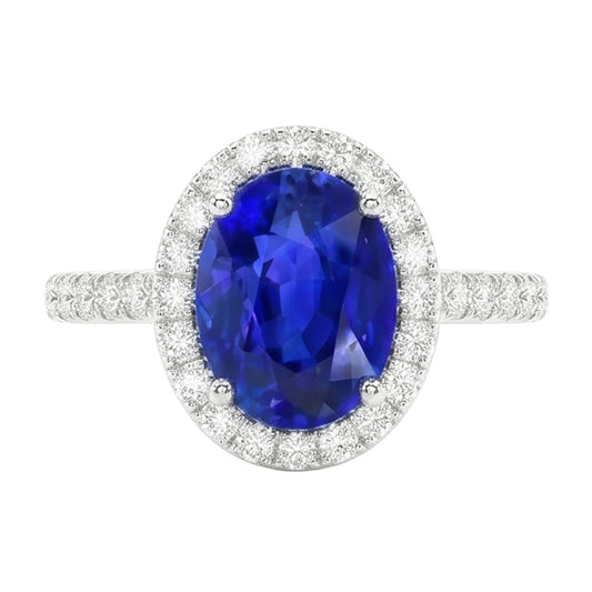 Anello Di Fidanzamento Con Zaffiro Con Alone Di Diamante