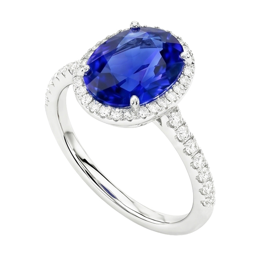 Anello Di Fidanzamento Con Zaffiro Con Alone Di Diamante
