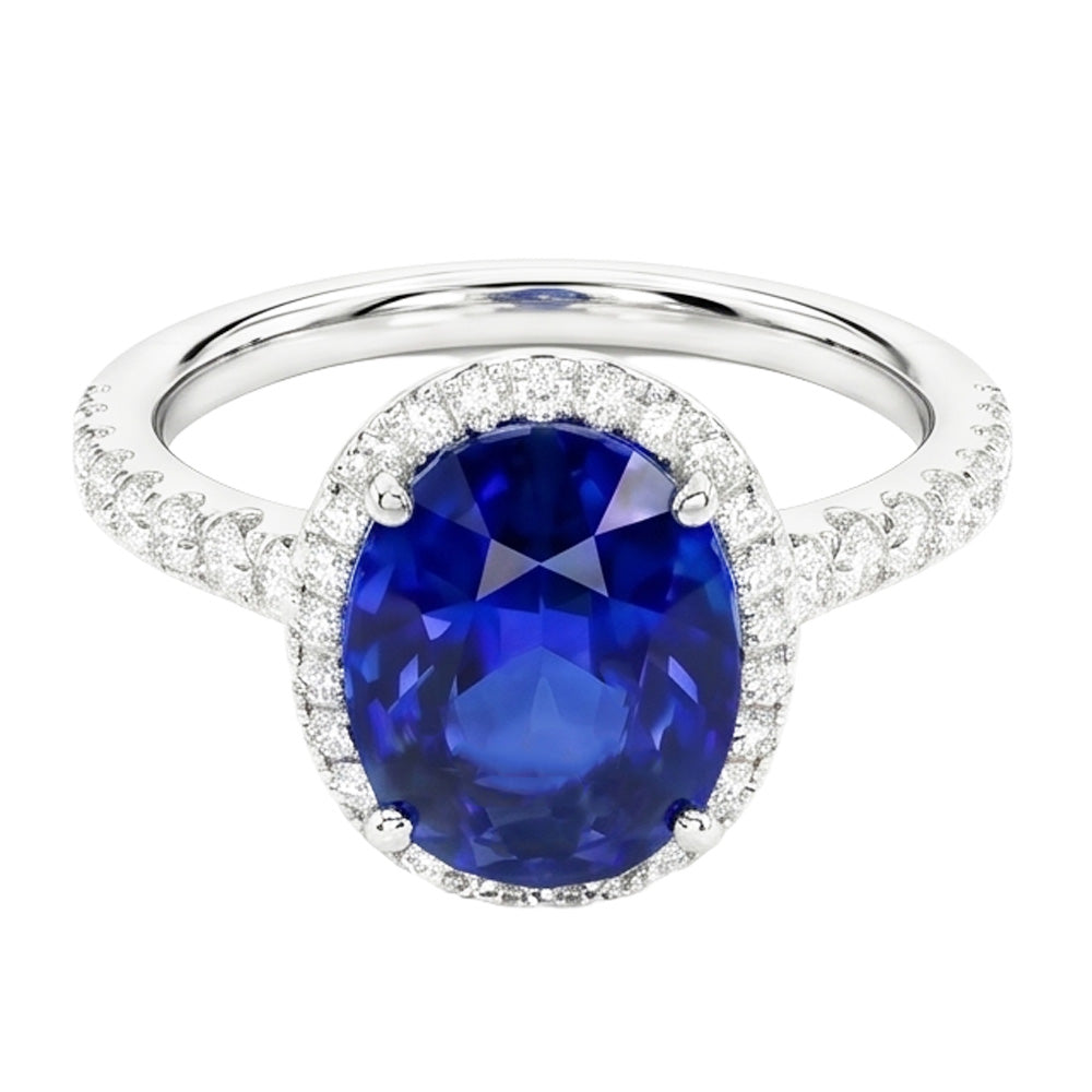 Anello Di Fidanzamento Con Zaffiro Con Alone Di Diamante
