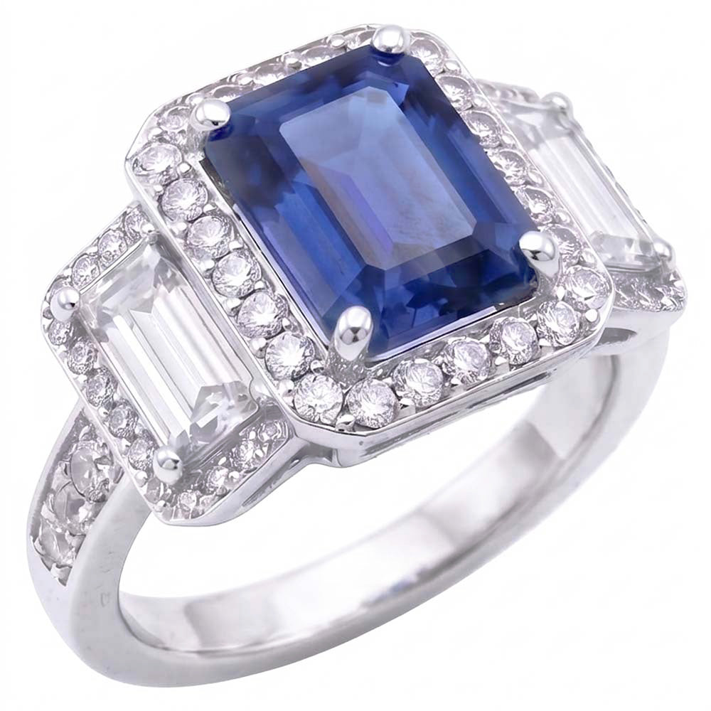 Anello Di Fidanzamento Con Zaffiro E Diamanti Naturali Autentici ( non creati in laboratorio )