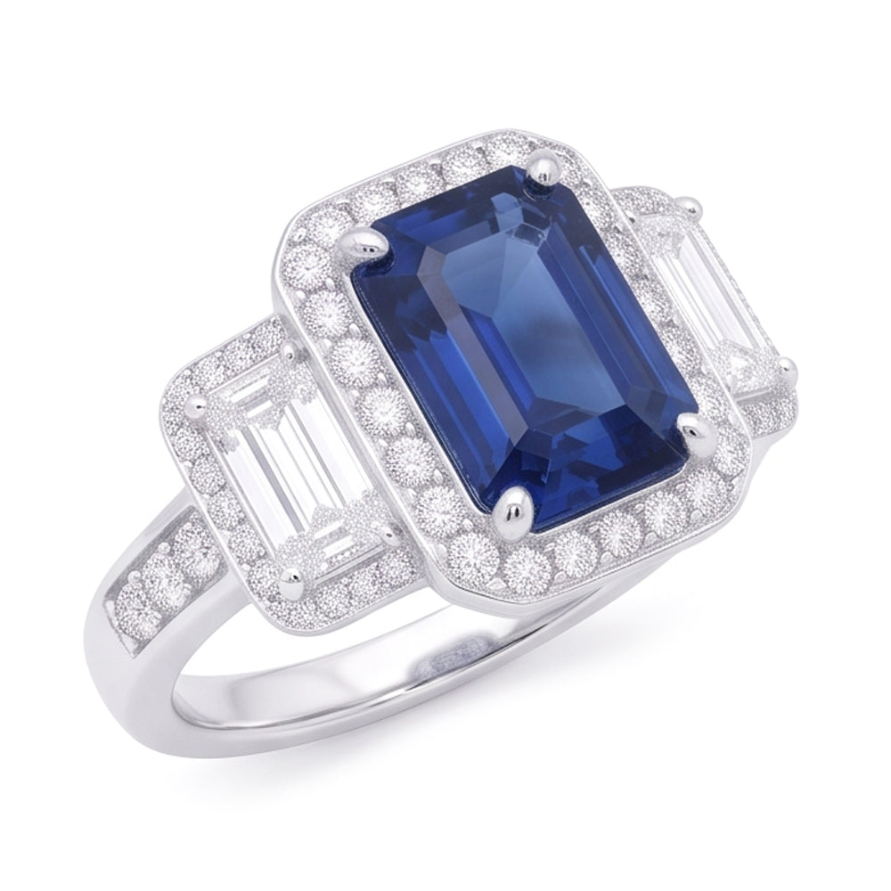 Anello Di Fidanzamento Con Zaffiro E Diamanti Naturali Autentici ( non creati in laboratorio )