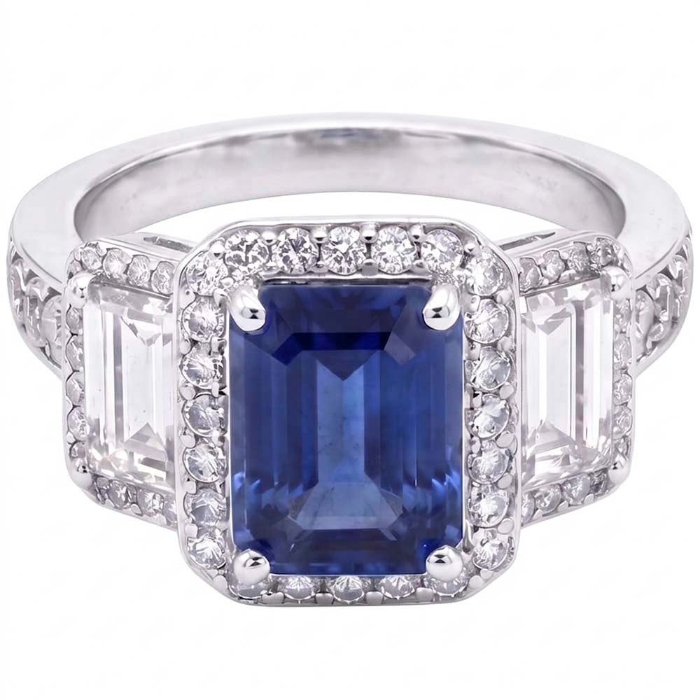 Anello Di Fidanzamento Con Zaffiro E Diamanti Naturali Autentici ( non creati in laboratorio )
