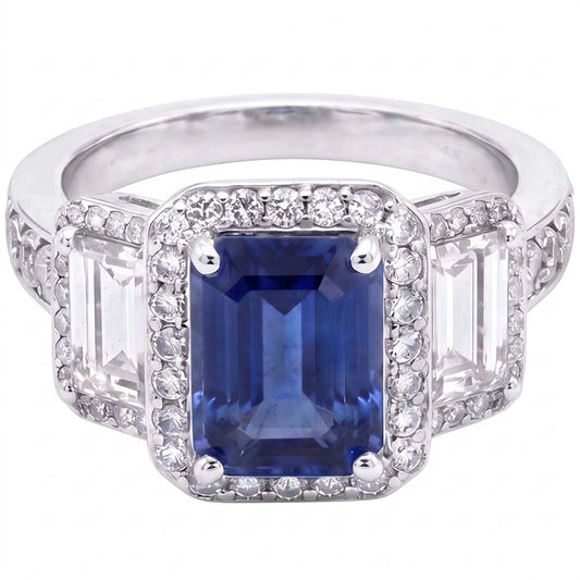 Anello Di Fidanzamento Con Zaffiro E Diamanti Naturali Autentici ( non creati in laboratorio )