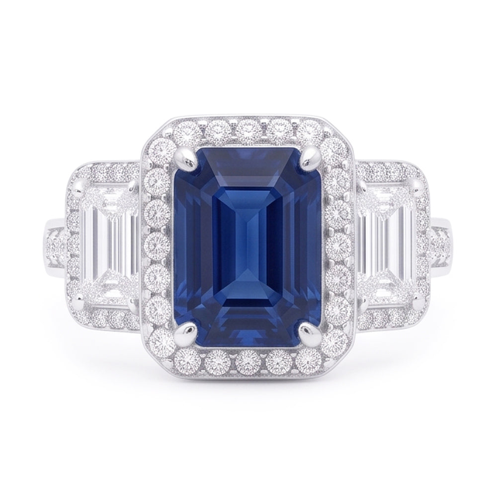 Anello Di Fidanzamento Con Zaffiro E Diamanti Naturali Autentici ( non creati in laboratorio )