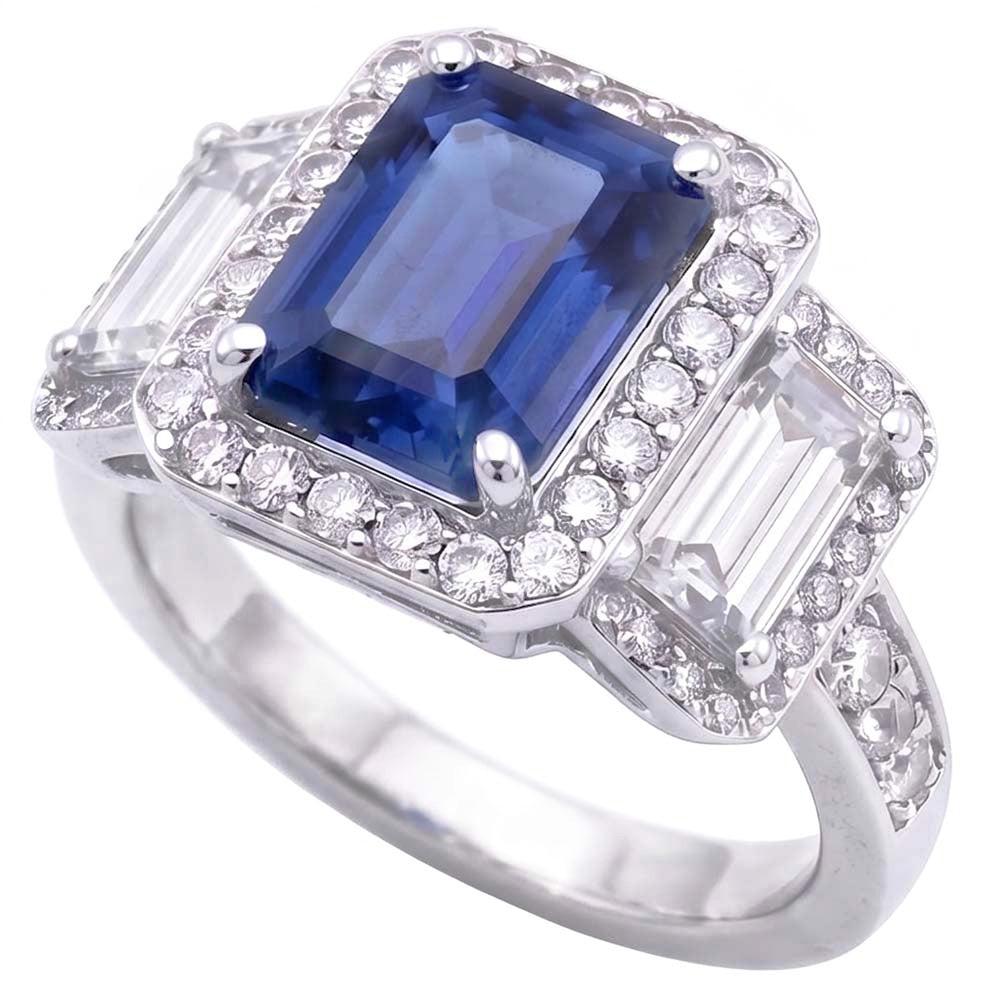 Anello Di Fidanzamento Con Zaffiro E Diamanti Naturali Autentici ( non creati in laboratorio )