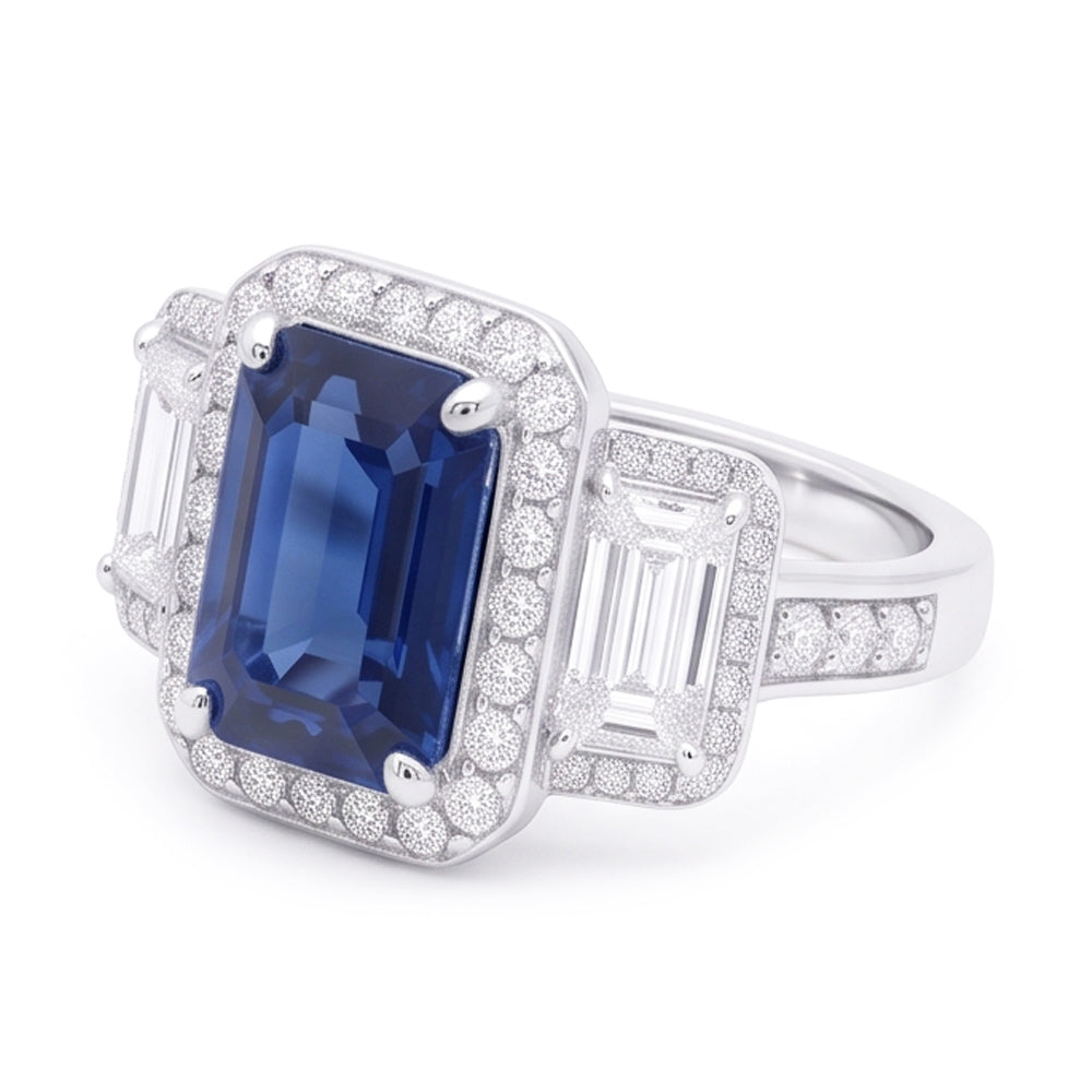Anello Di Fidanzamento Con Zaffiro E Diamanti Naturali Autentici ( non creati in laboratorio )