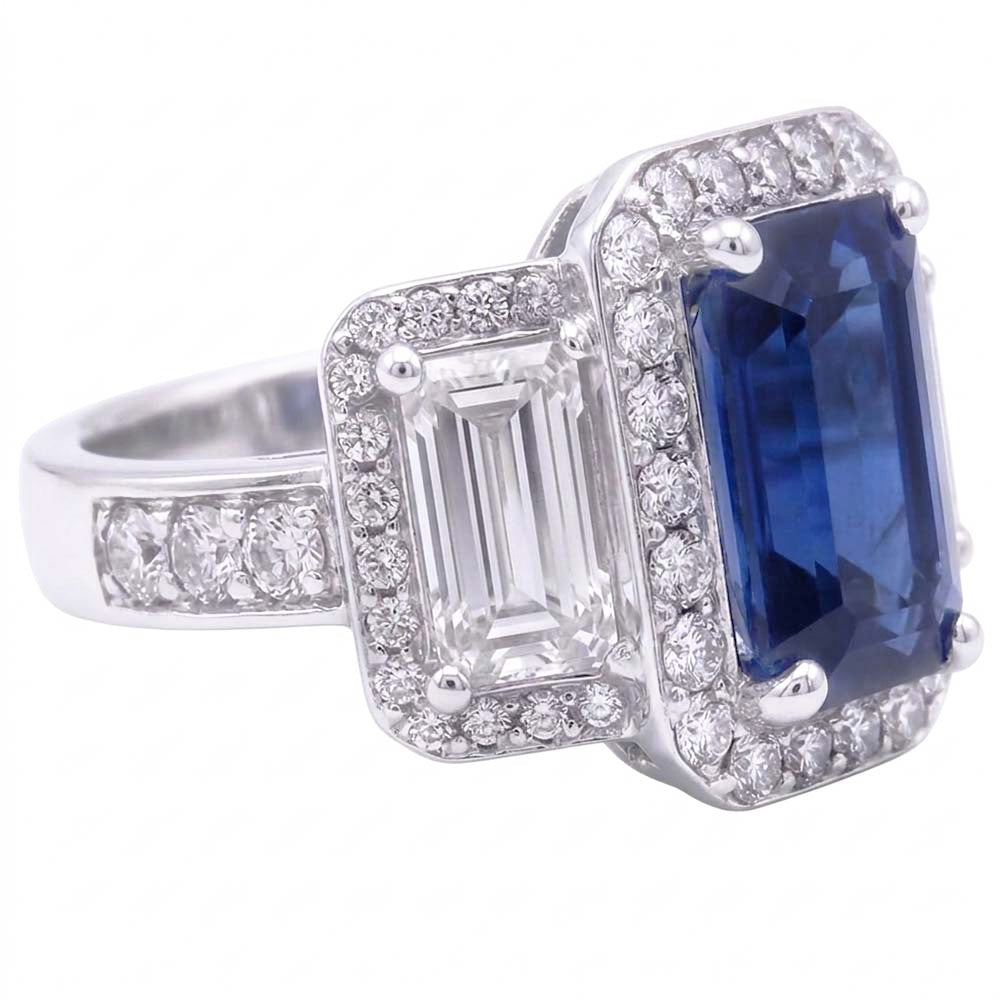 Anello Di Fidanzamento Con Zaffiro E Diamanti Naturali Autentici ( non creati in laboratorio )