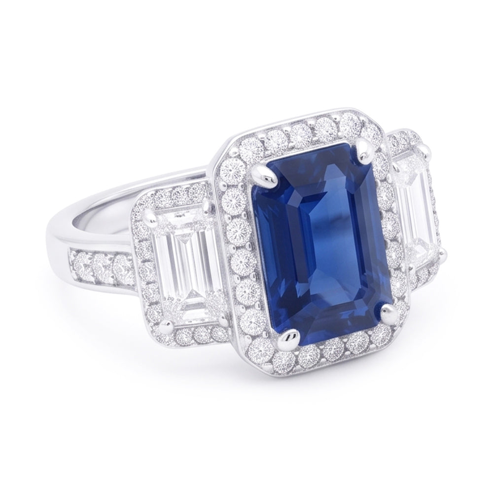 Anello Di Fidanzamento Con Zaffiro E Diamanti Naturali Autentici ( non creati in laboratorio )