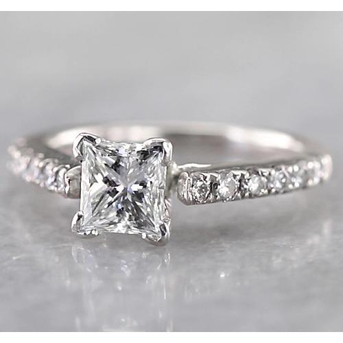 Anello Di Fidanzamento Da Donna Con Naturale Diamante Principessa 1.50 Carati In Oro Bianco 14K
