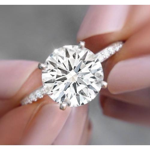 Anello Di Fidanzamento Diamante 2.50 Carati Naturale Diamanti Rotondi Oro Bianco 14K