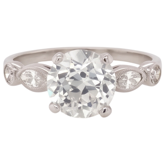 Anello Di Fidanzamento Genuino Diamante 2.25 Carati Accentato Rotondo E Taglio Marquise