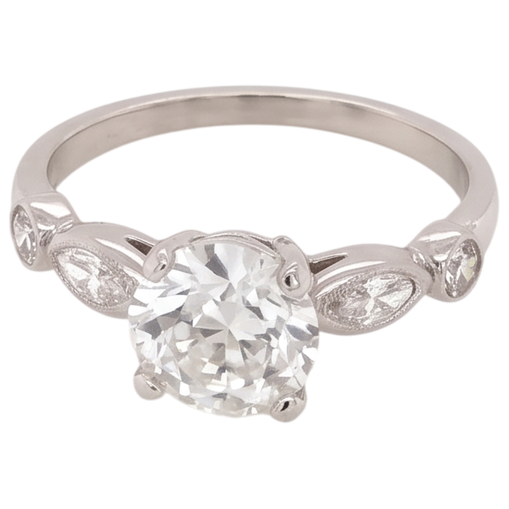Anello Di Fidanzamento Genuino Diamante 2.25 Carati Accentato Rotondo E Taglio Marquise