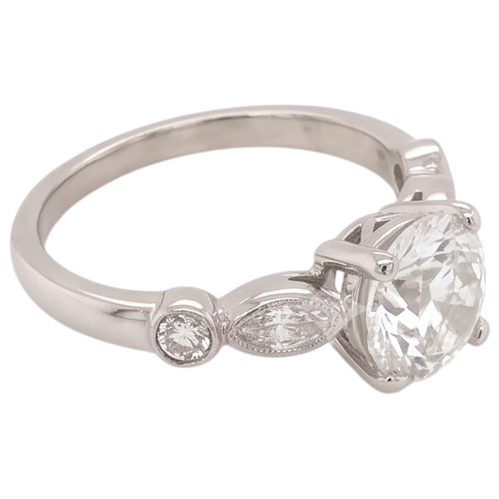 Anello Di Fidanzamento Genuino Diamante 2.25 Carati Accentato Rotondo E Taglio Marquise