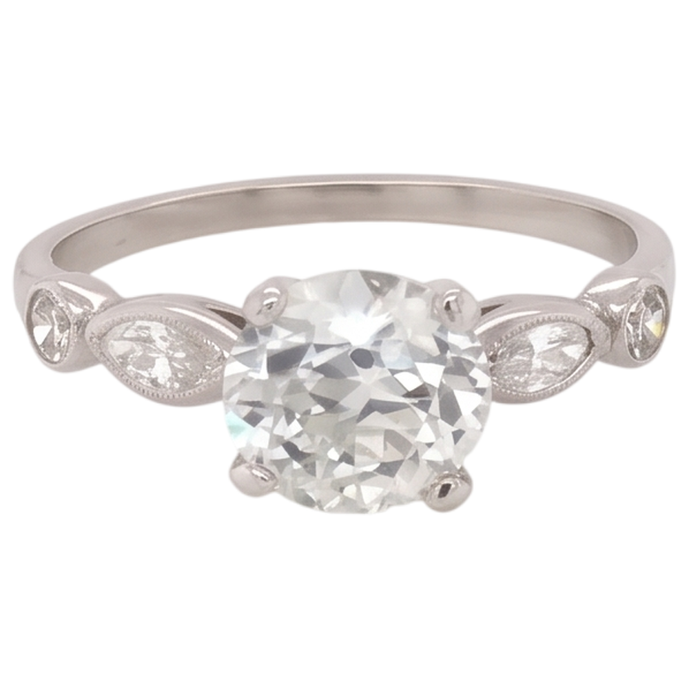Anello Di Fidanzamento Genuino Diamante 2.25 Carati Accentato Rotondo E Taglio Marquise