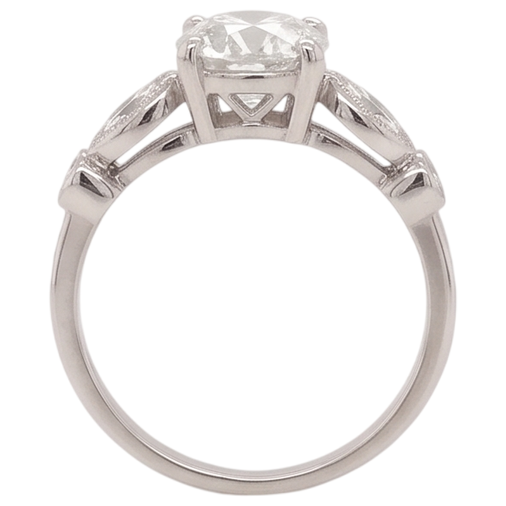 Anello Di Fidanzamento Genuino Diamante 2.25 Carati Accentato Rotondo E Taglio Marquise