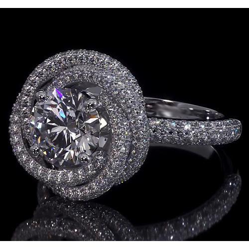 Anello Di Fidanzamento Genuino Diamanti Rotondi 4 Carati Stile Ricciolo Oro Bianco