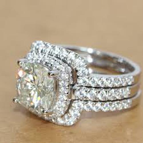 Anello Di Fidanzamento Halo Con Vero Diamanti Scintillanti 3.10 Carati Oro Bianco 14K