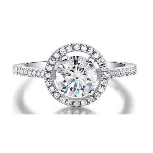 Anello Di Fidanzamento Halo Con Vero Diamanti Scintillanti Da 2 Carati In Oro Bianco 14K